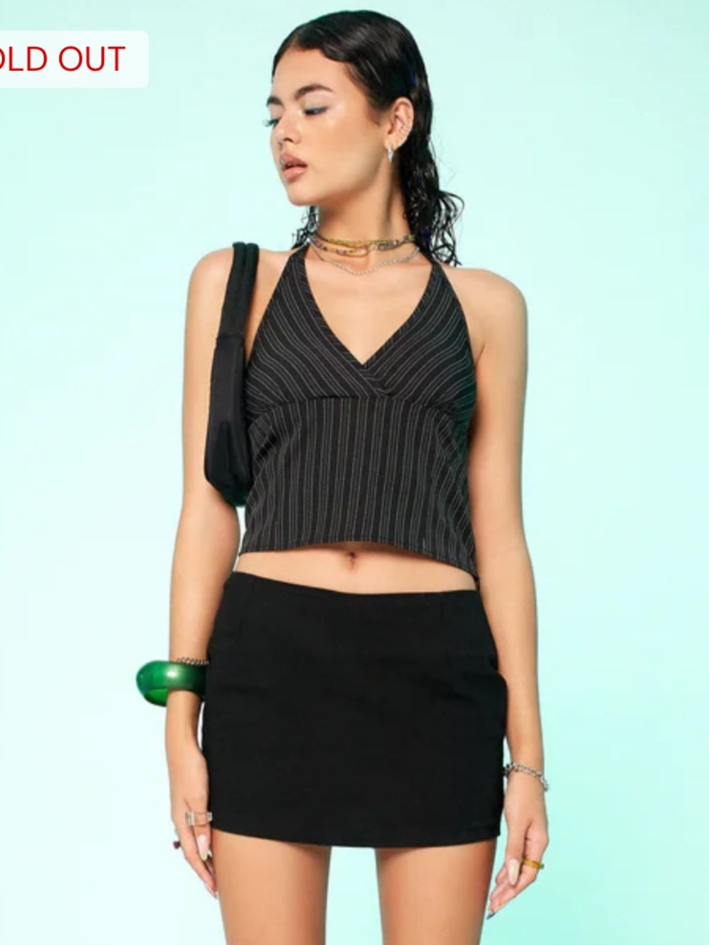 Motel Rocks Black Pinstripe Halter V-Neck Tank Top
